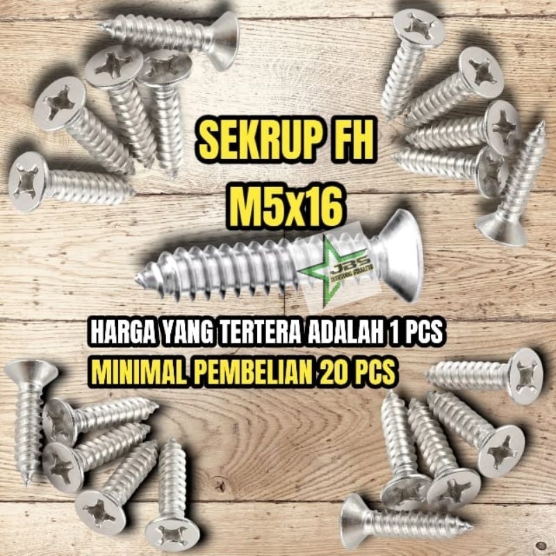 SEKRUP M4X16 / M5X16 STAINLESS 201 ( 20PCS ) - SEKRUP FH TAPPING SCREW