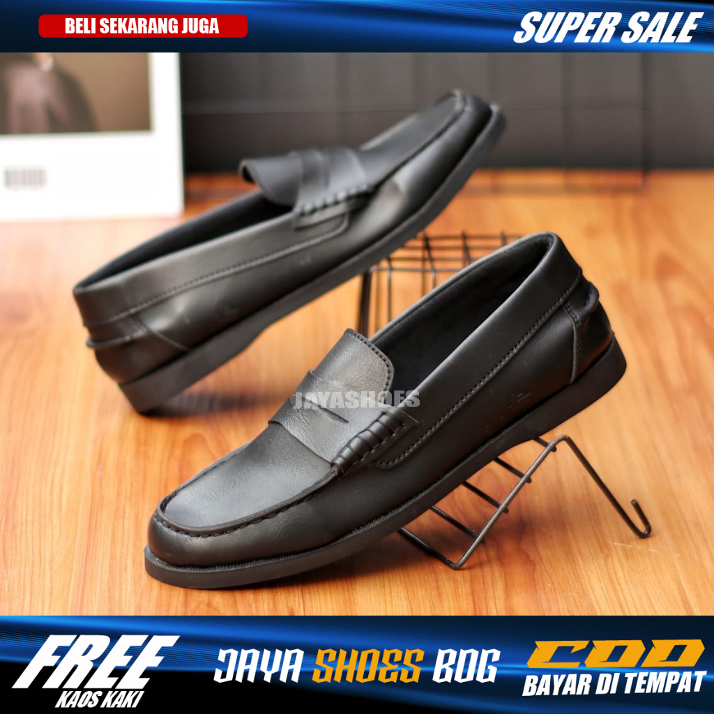 QUIL Sepatu Loafers Pria Casual Hitam Pantofel Kerja