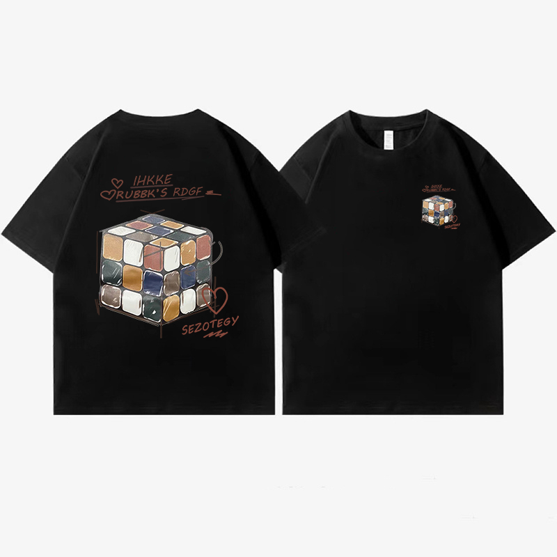 XiaoZhaiNv Kaos Atasan Oversize Wanita Colorful Magic Cube Pattern Lengan Pendek A0480