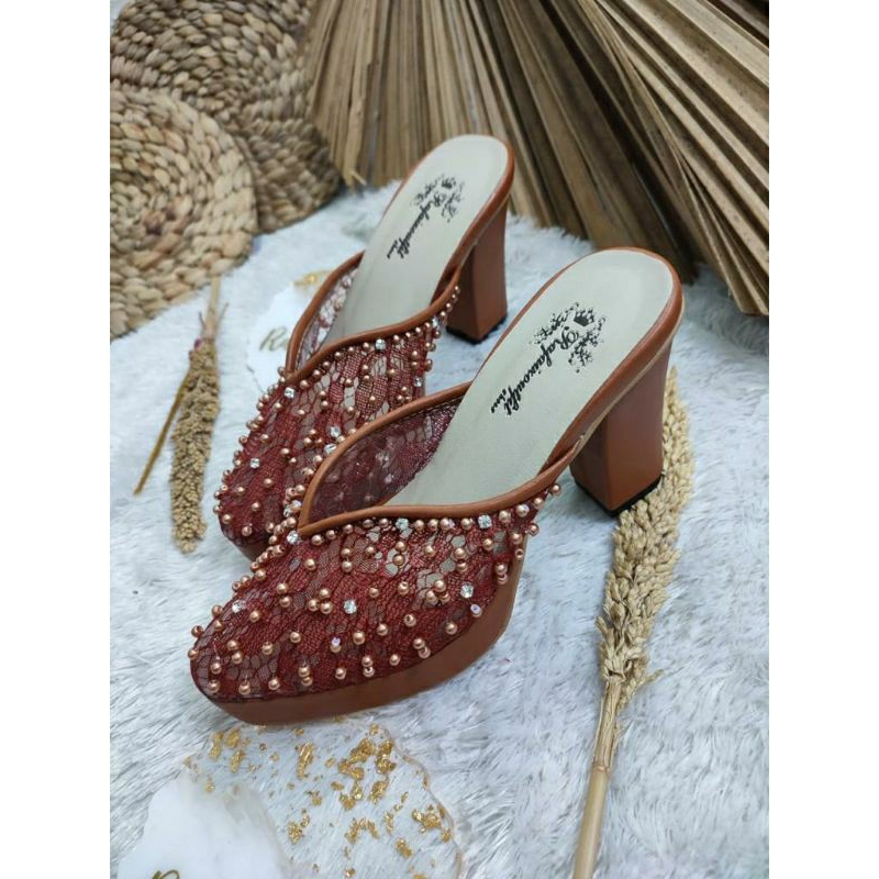 Sepatu wedding pesta Cantik Yasmika Teracota 9cm tahu