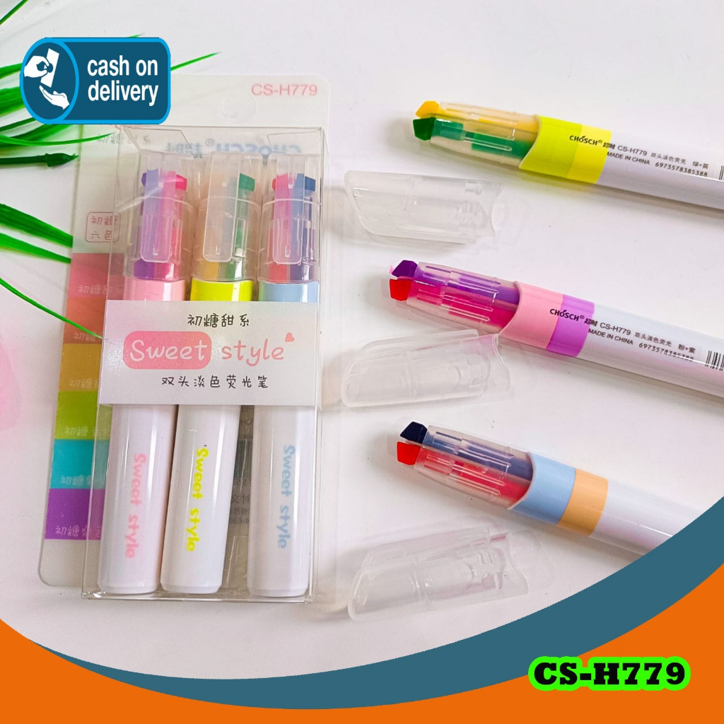 

HIGHLIGHTER SWEET STYLE 2 WARNA (1 BOX ISI 3 PCS) CS-H779 ALAT TULIS UNIK IMUT MURAH SPIDOL WARNA STABILO