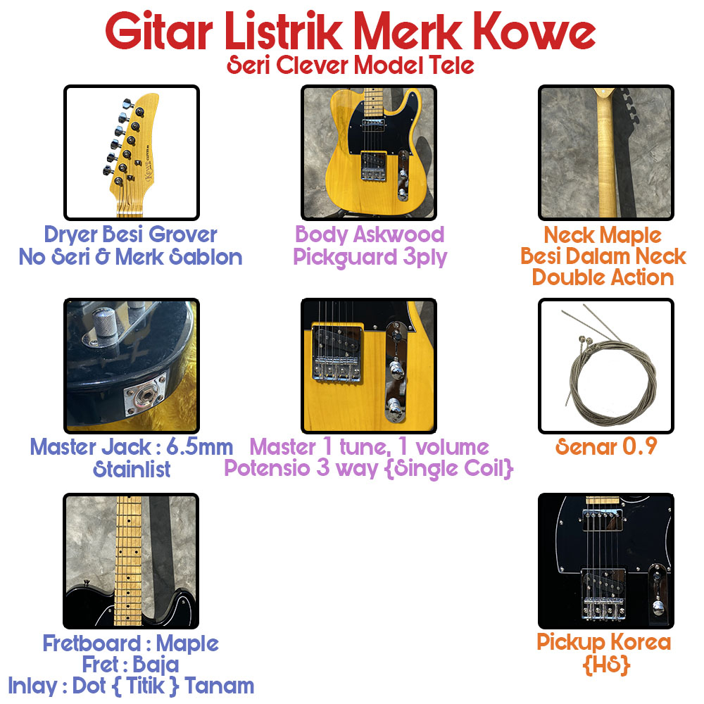 Gitar Elektrik ORIGINAL KOWE Clever Model Tele Bergaransi FREE PACKING KAYU