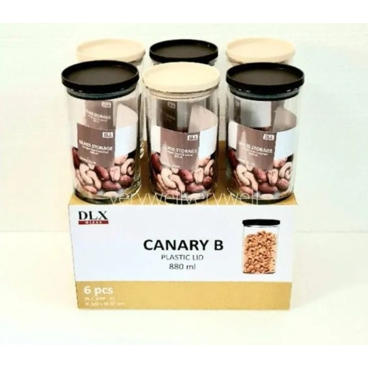 Toples Kaca Canary B Tutup Plastik 880 ml Set 6 Pcs Glass Jar