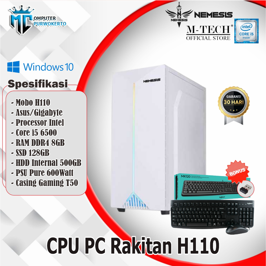 Paket CPU PC Rakitan H110 Second Bonus Mouse Key MK-120 &amp; USB Wifi