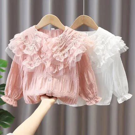 Baju anak perempuan satu set panjang Renda Pink ala korea lucu cantik usia 2-7 tahun