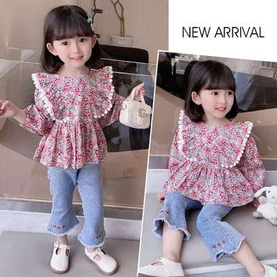 Setelan panjang anak perempuan motif FLORAL RED usia 2-7 tahun premium impor ala korea baju balita