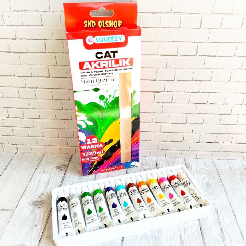 

Cat Akrilik Set 12 Warna 9 ML SQUEEZY / Cat Kanvas Lukis Hight Quality