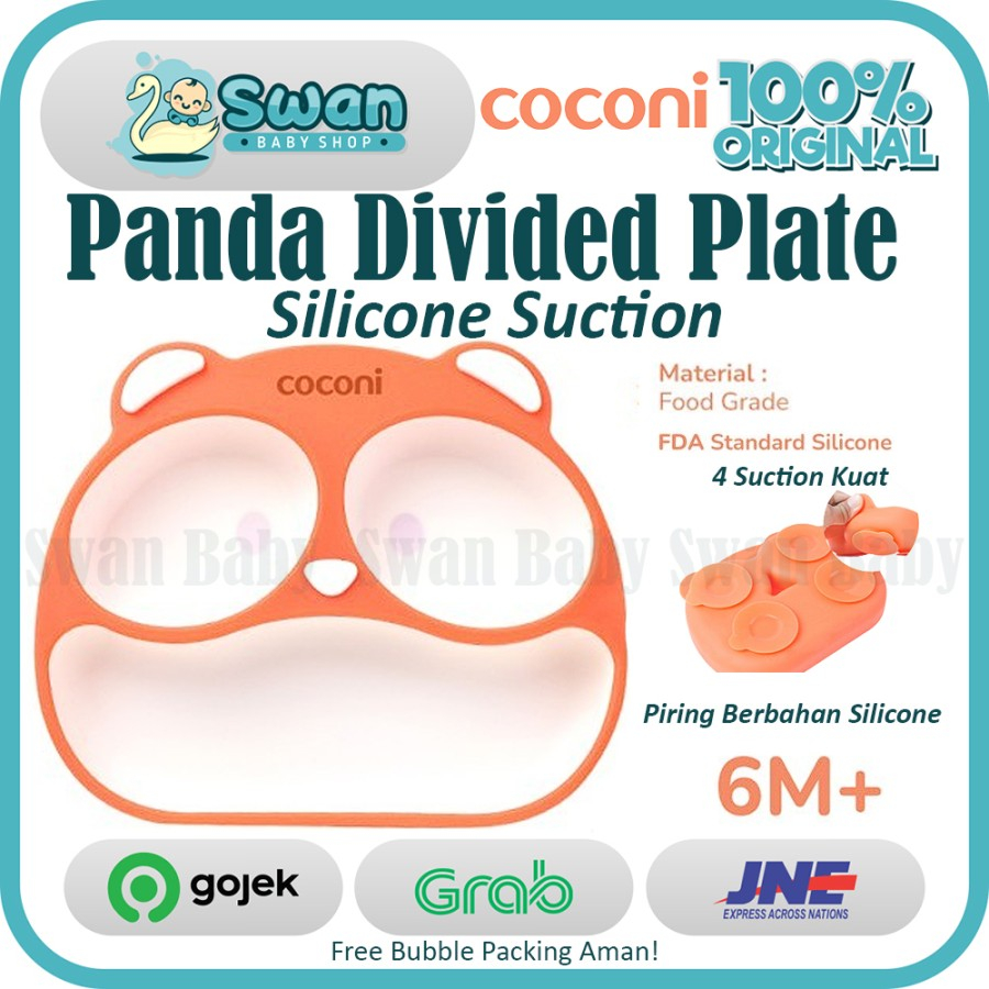 Coconi Panda Divided Silicone Suction Plate / Piring Makan Anak