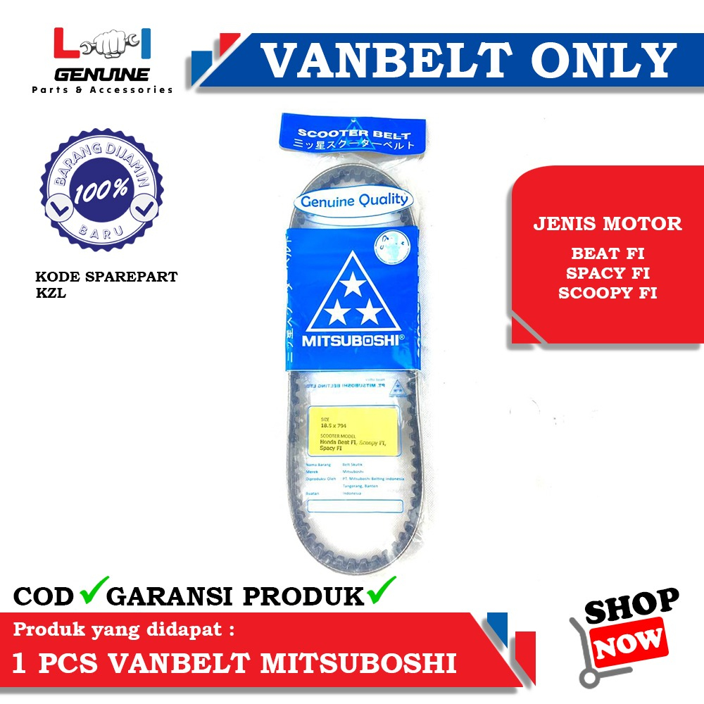 -LOI- VANBELT ORIGINAL MITSUBOSHI BEAT FI, SCOOPY FI, SPACY FI, VARIO 110 FI KZL