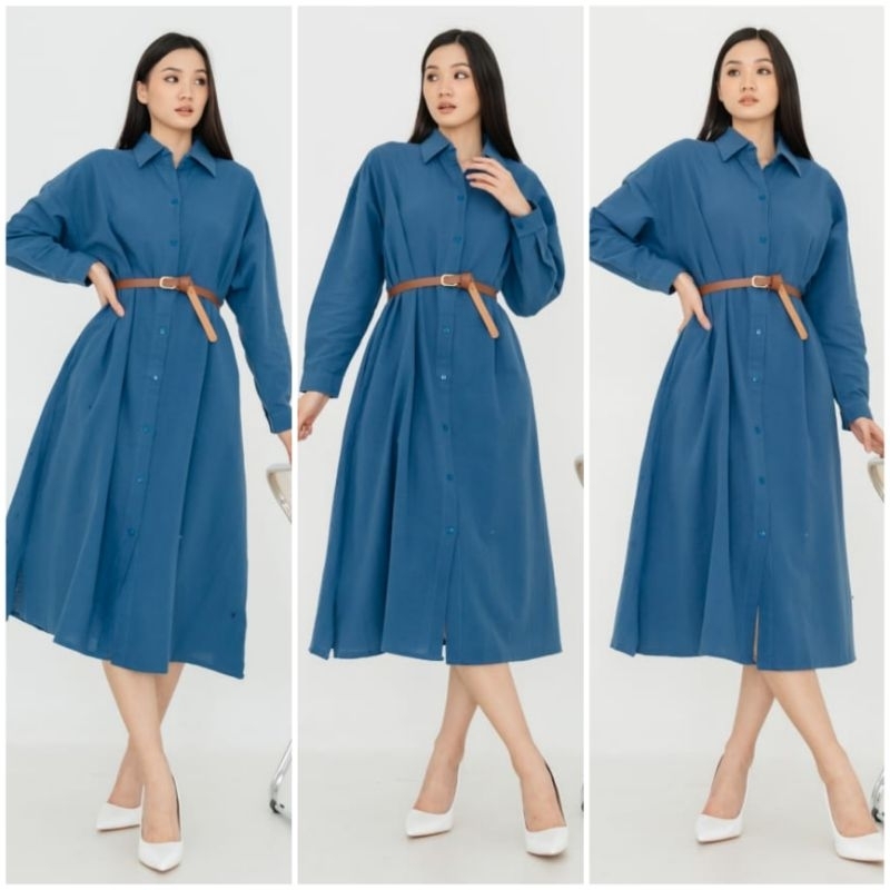 ❣️ SPECIAL PRICE ♡ PREMIUM ♡ ORIGINAL ! RACHELLY TUNIK BIG SIZE COLLAR BUTTON MIDI DRESS WITH BELT ( BUSUI BUMIL HIJAB FRIENDLY )