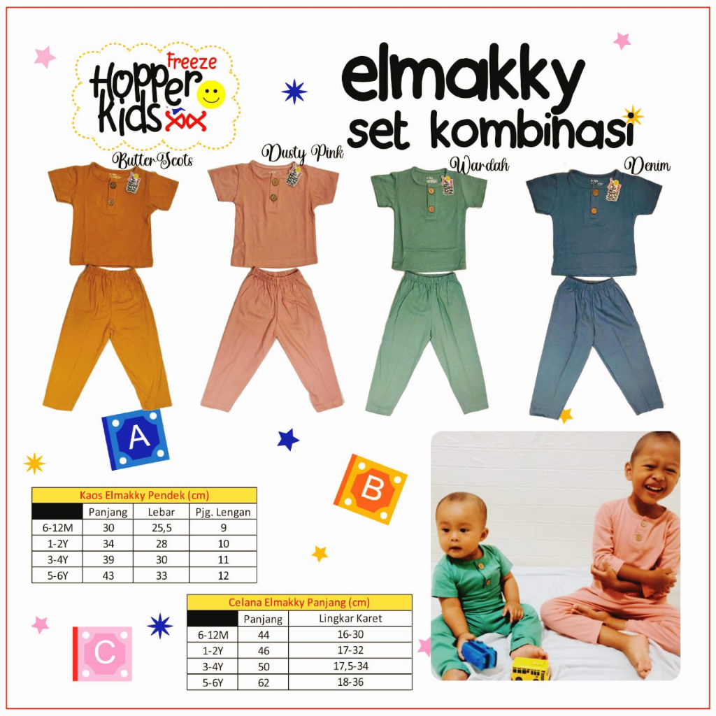 Set elmakky 2/setelan piyama anak (lengan pendek celana panjang)