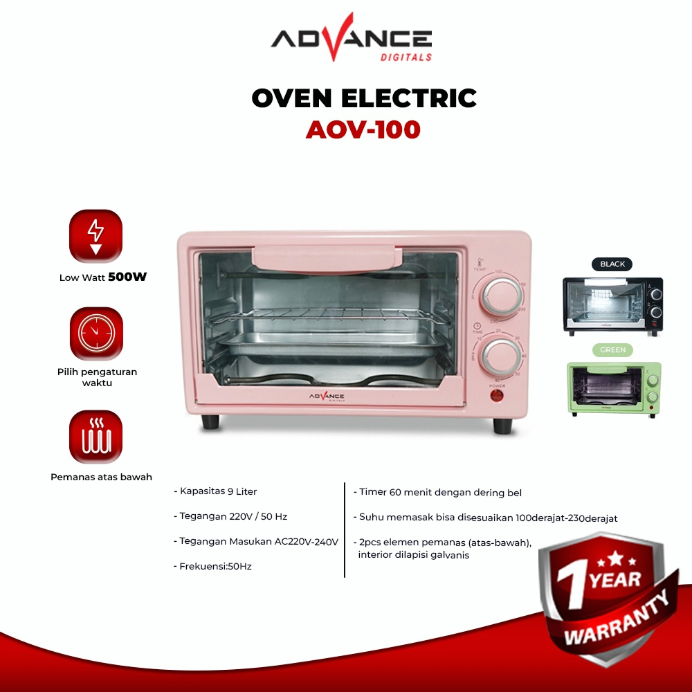 100%Advance Electric Oven AOV-100 9L Oven Listrik Kapasitas Garansi Resmi 1 Tahun