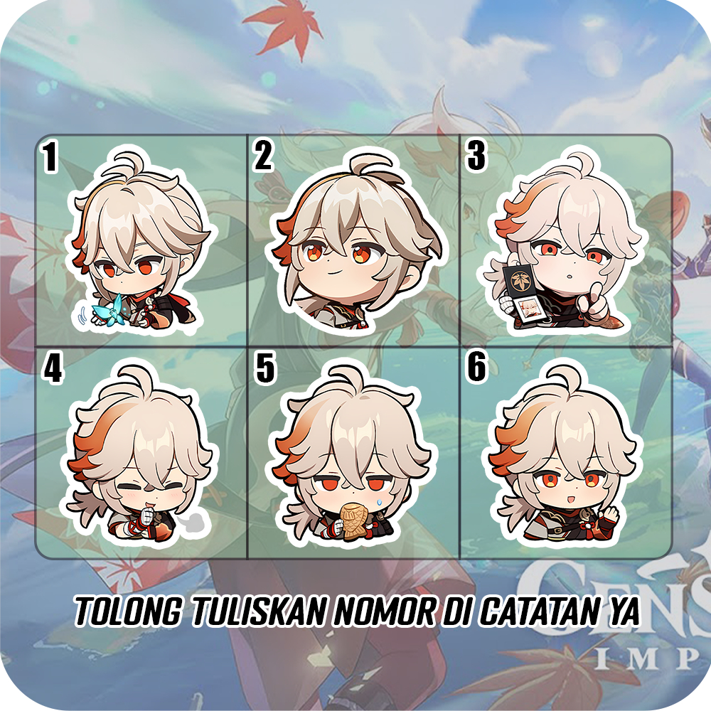 Stiker Glossy Kazuha Genshin Impact, Sticker Anime Lucu Untuk HP Laptop PC Helm Motor Dll