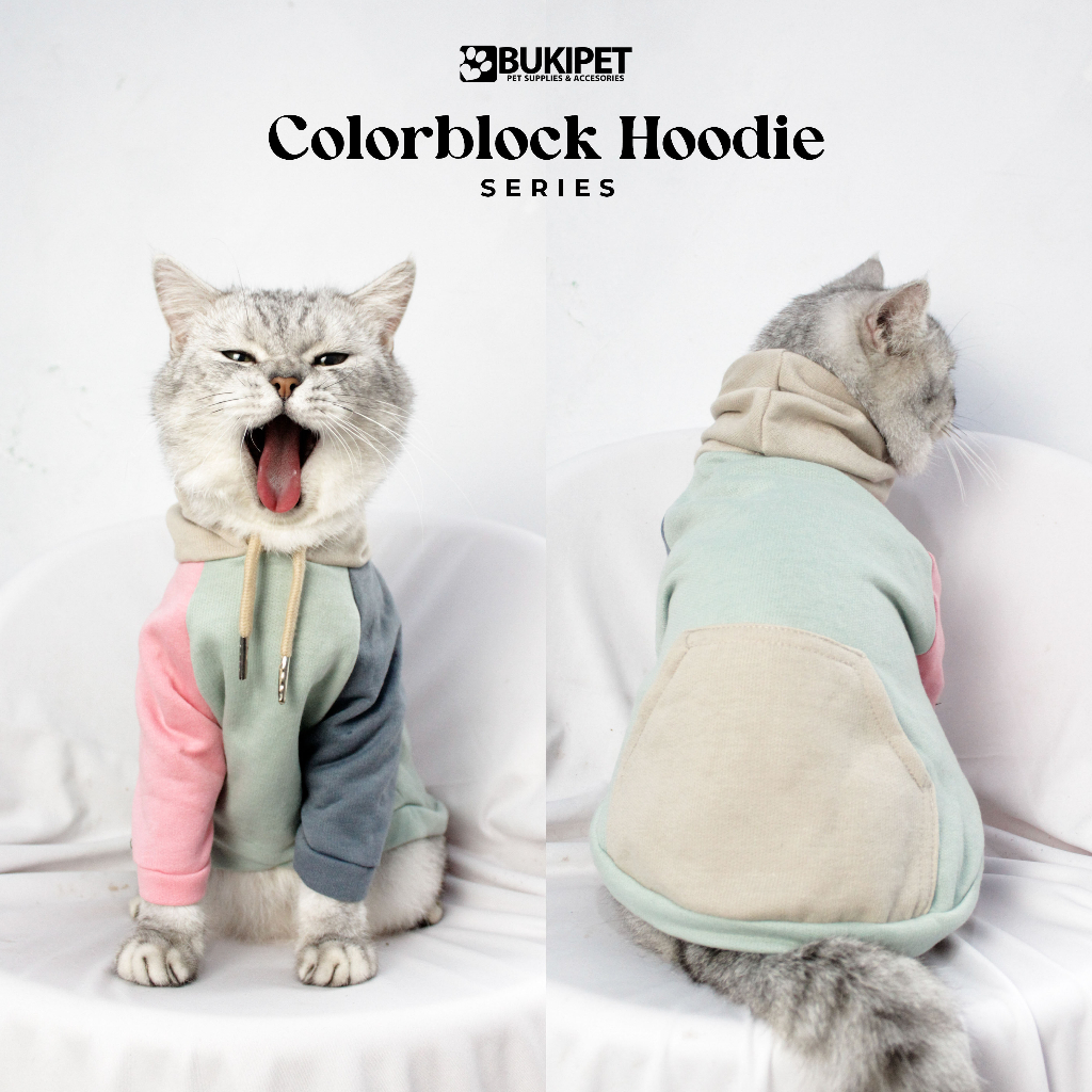 baju kucing anjing kelinci monyet lucu murah aksesoris hewan kecil - BUKIPET COLOUR BLOCK HOODIE