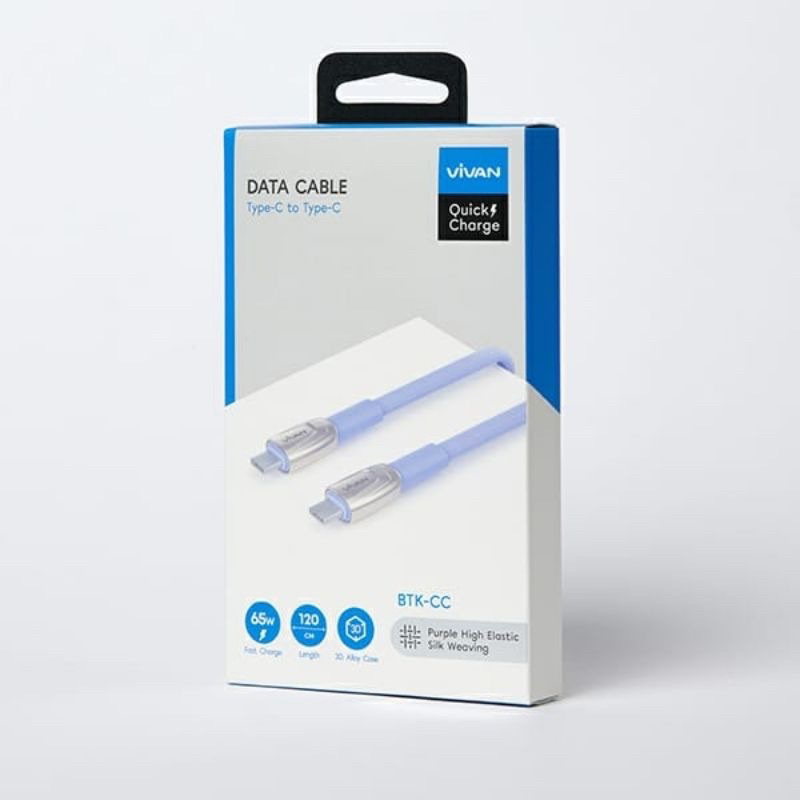 Kabel Data Type C to Type C 65W Vivan BTK-CC 120 cm Quick Charge