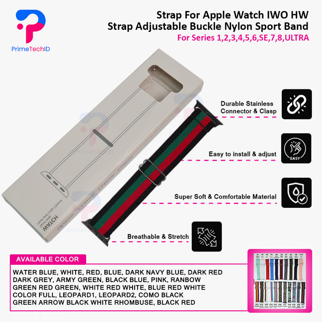 Strap untuk Apple watch IWO HW 41 45 42 44 38 40mm Tali Jam Tangan Strap Adjustable Buckle Nylon Sport Band iwatch series 1 2 3 4 5 6 7 8 ULTRA