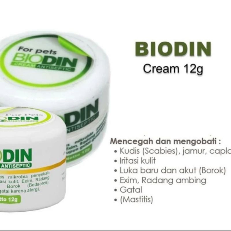 biodin cream 12 gr - antiseptik obat jamur obat scabies iritasi luka gatal for cat &amp; dog