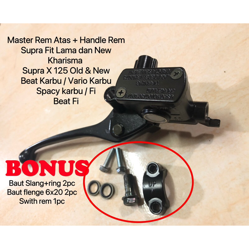 KEPALA / RUMAH MASTER REM ATAS HANDLE / TUAS / TANGKAI REM KANAN KHARISMA SUPRA X 125 SUPRA FIT LAMA &amp; NEW REVO LAMA 100 REVO ABS 110 BLADE BEAT SPACY WARNA HITAM KOMPLIT SET