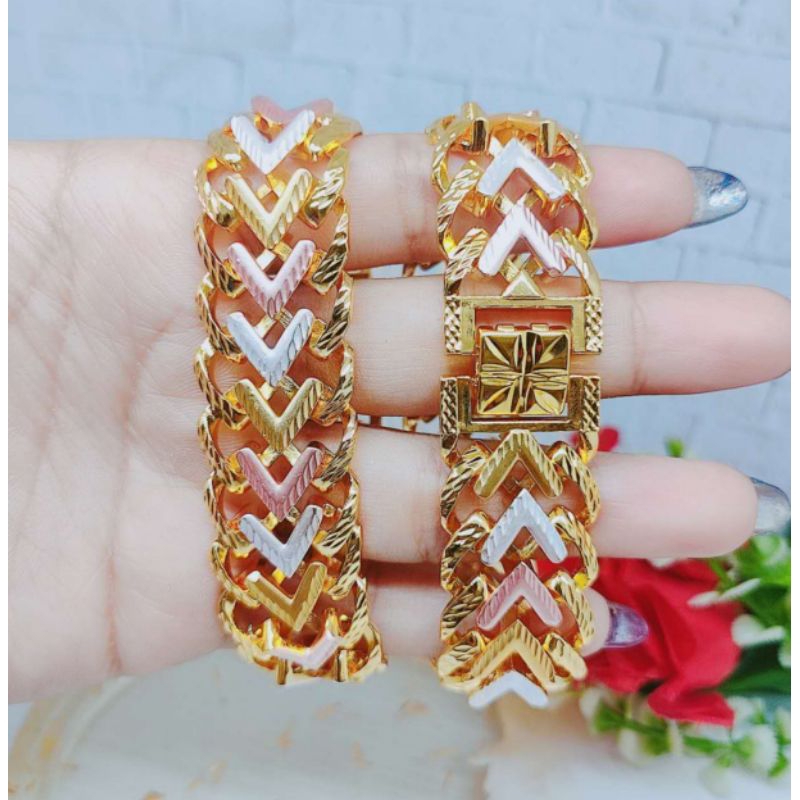 Gelang Xuping Rantai Kombinasi Lapis Emas Perhiasan. Wanita( Lebar 20mm) R600