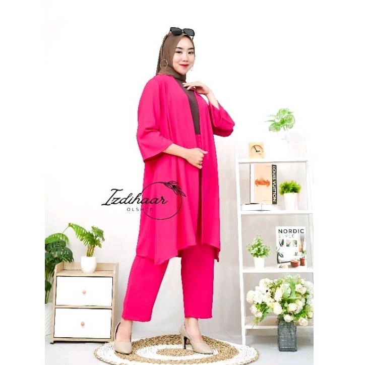 LAVINA  setelan cardigan/set long cardy/ setelan crinkle tangan 7/8