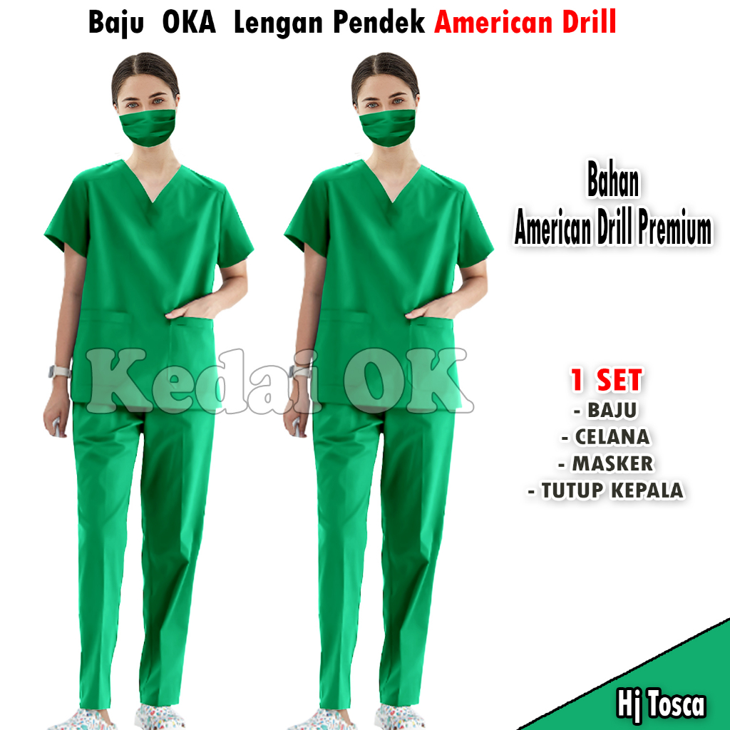 Baju OK Medis Lengan Pendek Terbaru - Seragam Jaga Perawat - Suster - Dokter - Bahan American Drill - Promo Murah