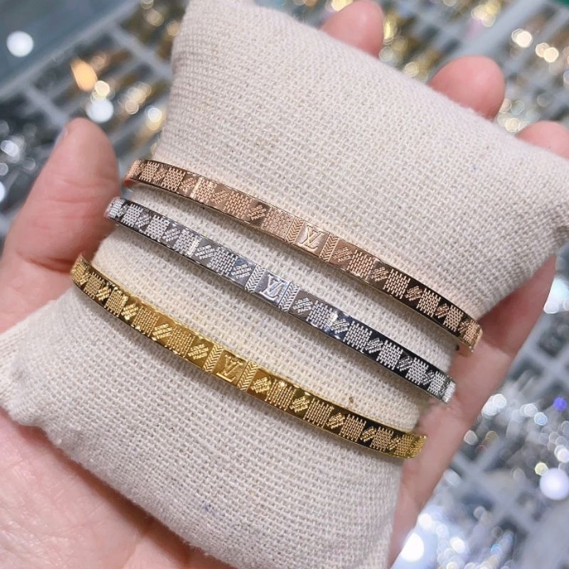 Gelang Titanium asli Set isi 3pc Bahan tebal kilau mirip emas asli Premium Quality Anti karat anti alergi Stainless steel  ori G01