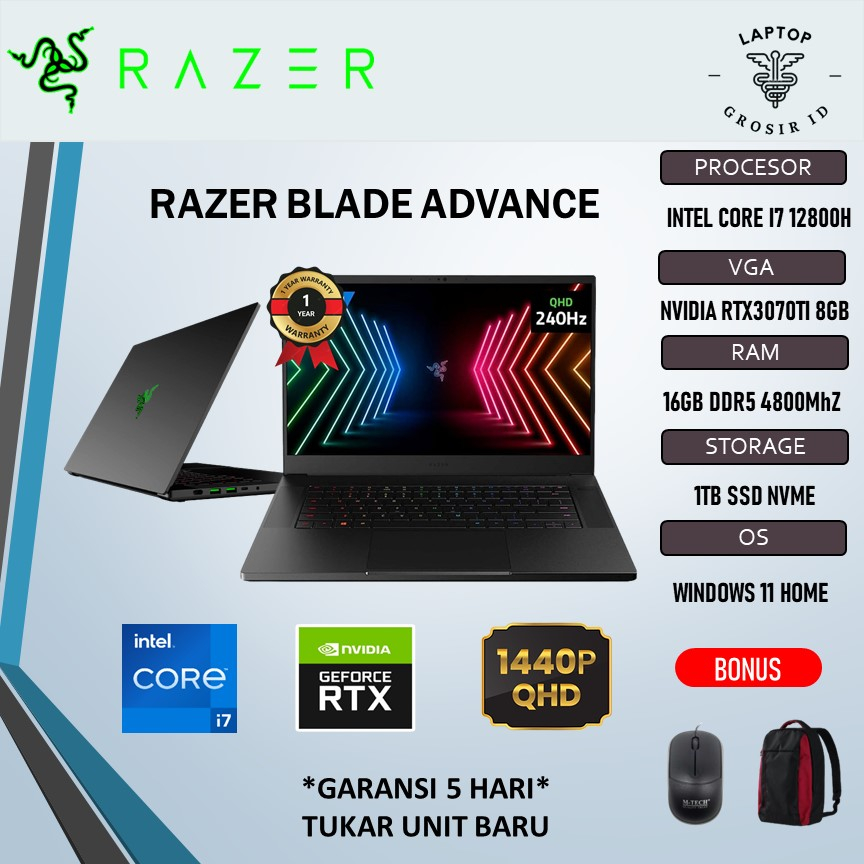 Laptop Razer Blade Advance 15 RTX3070TI I7 12800H 16GB 1TBSSD W11 15.6QHD 240HZ