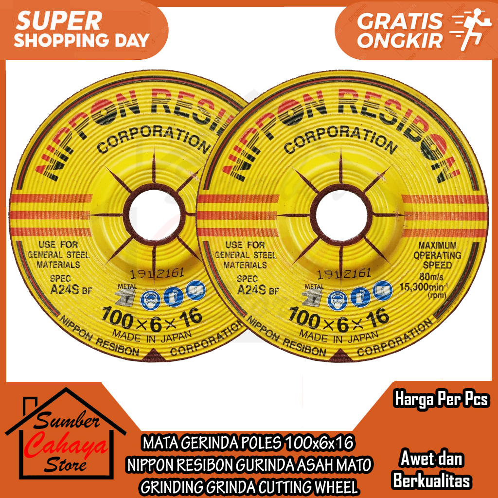 MATA GERINDA POLES NIPPON RESIBON 100x6x16 GRINDING GURINDA ASAH MATO GRINDA CUTTING WHEEL BATU GREN