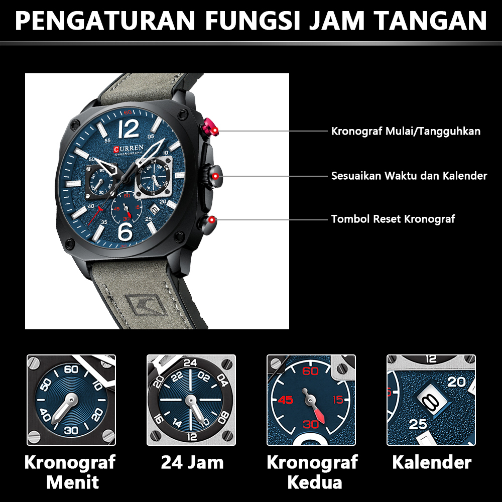 ✅COD CURREN Jam Tangan Pria Anti Air Original Luxury Kulit Adaptasi Kronograf（Kotak Gratis)