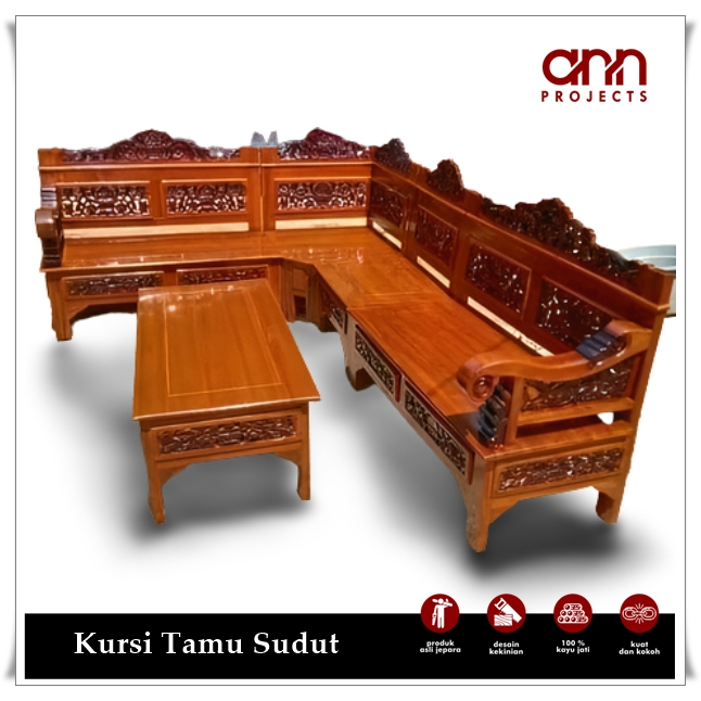 KURSI TAMU MINIMALIS KAYU JATI - SOFA MINIMALIS KAYU JATI - KURSI MEJA TAMU RUANGAN SEMPIT MURAH KAY