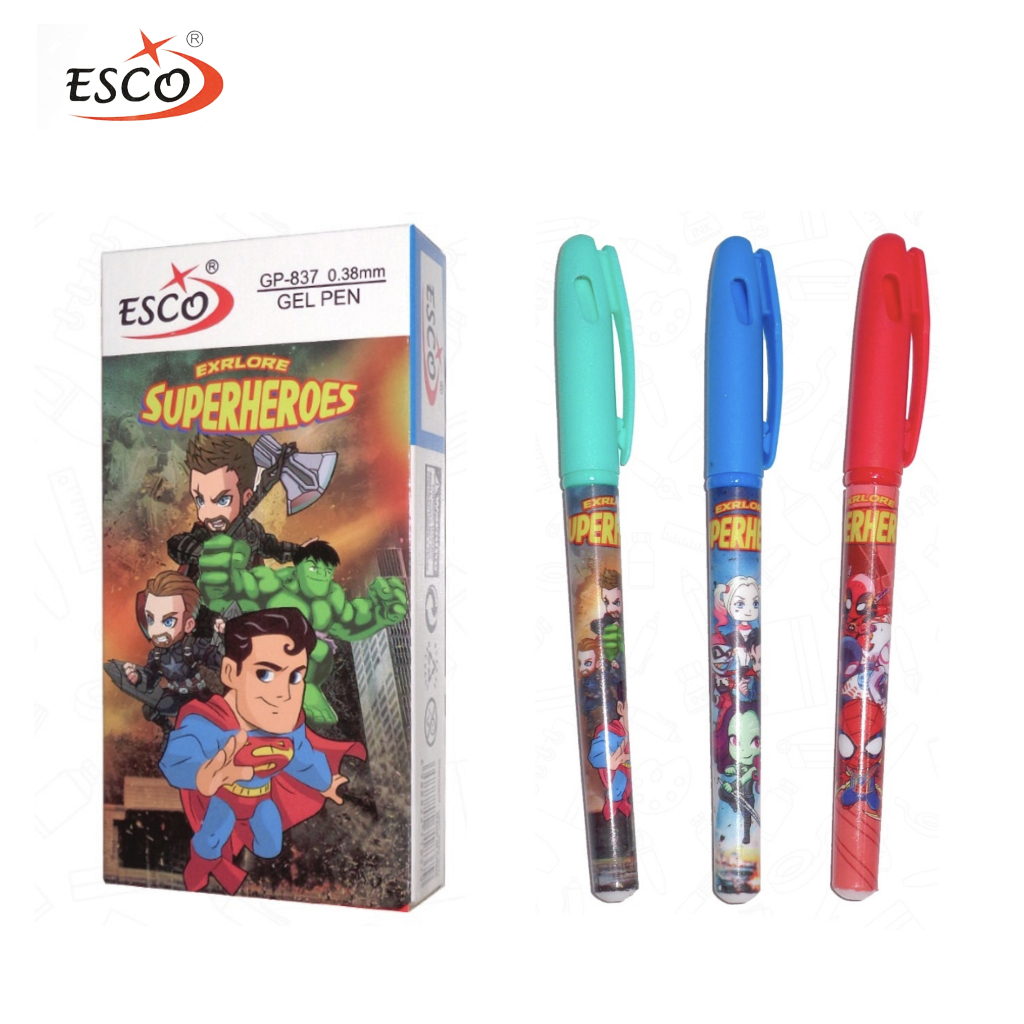 

1 LSN / 12 pcs Gel Pen Pulpen ESCO GP-837 Super Heroes
