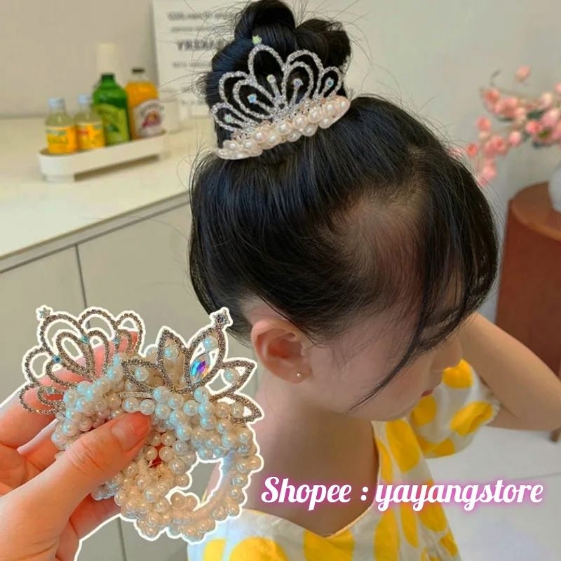 Karet Rambut / Kuncir Rambut / Ikat Rambut / Mahkota Mutiara Rambut Anak / Princess Cinderella Cantik Manis Anak Perempuan / Diamond Stone Crown Kado Anak Perempuan