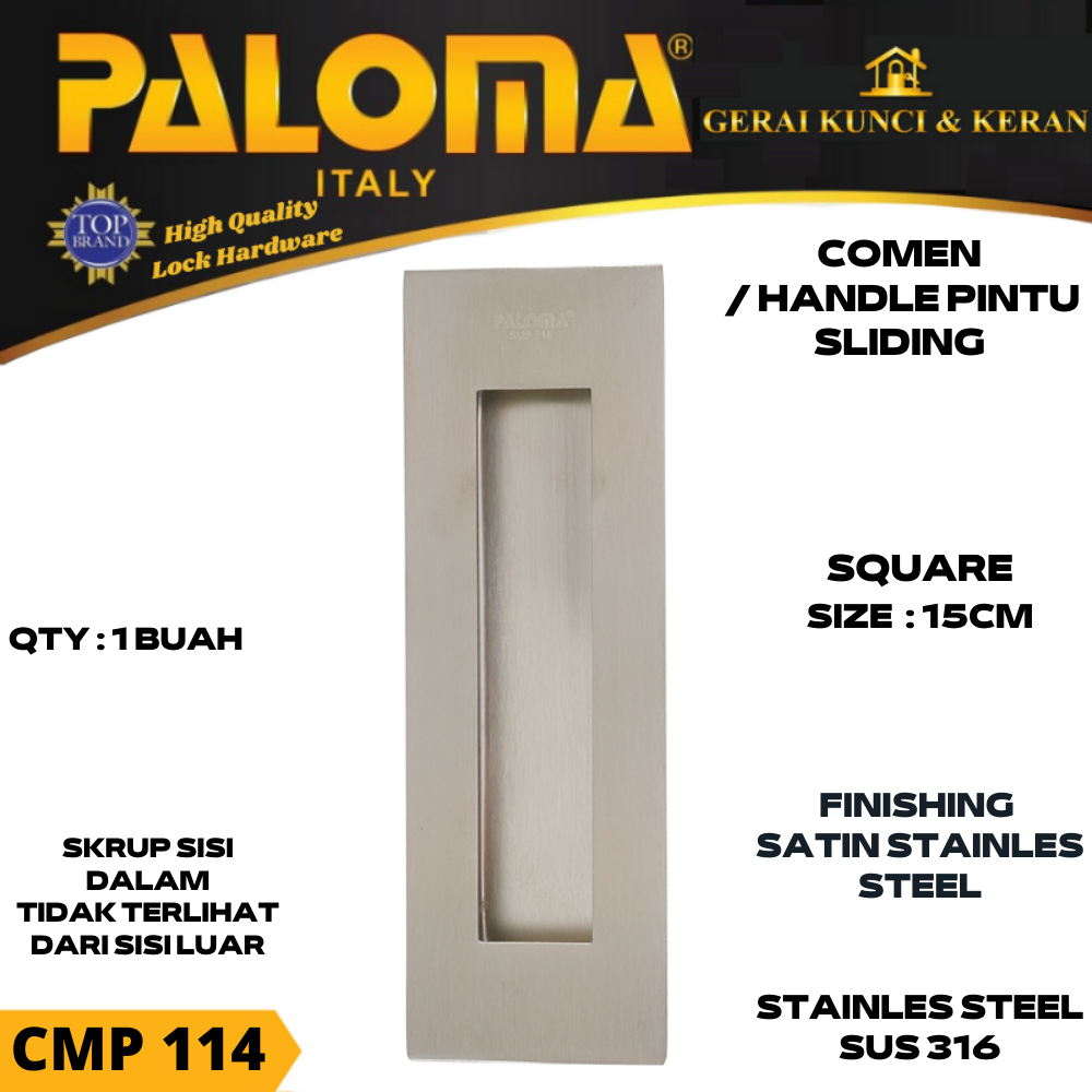 Handle Pintu Sliding PALOMA CMP 114 SQ 15cm Comen Flush Tanam Geser