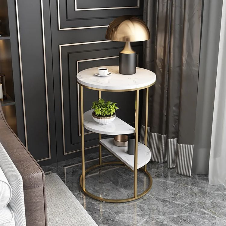 Meja Bulat Freya Bahan Besi Replika Marmer TOP HPL Motif Marble Cocok Untuk Ruang tamu, Cafe, Ruanga
