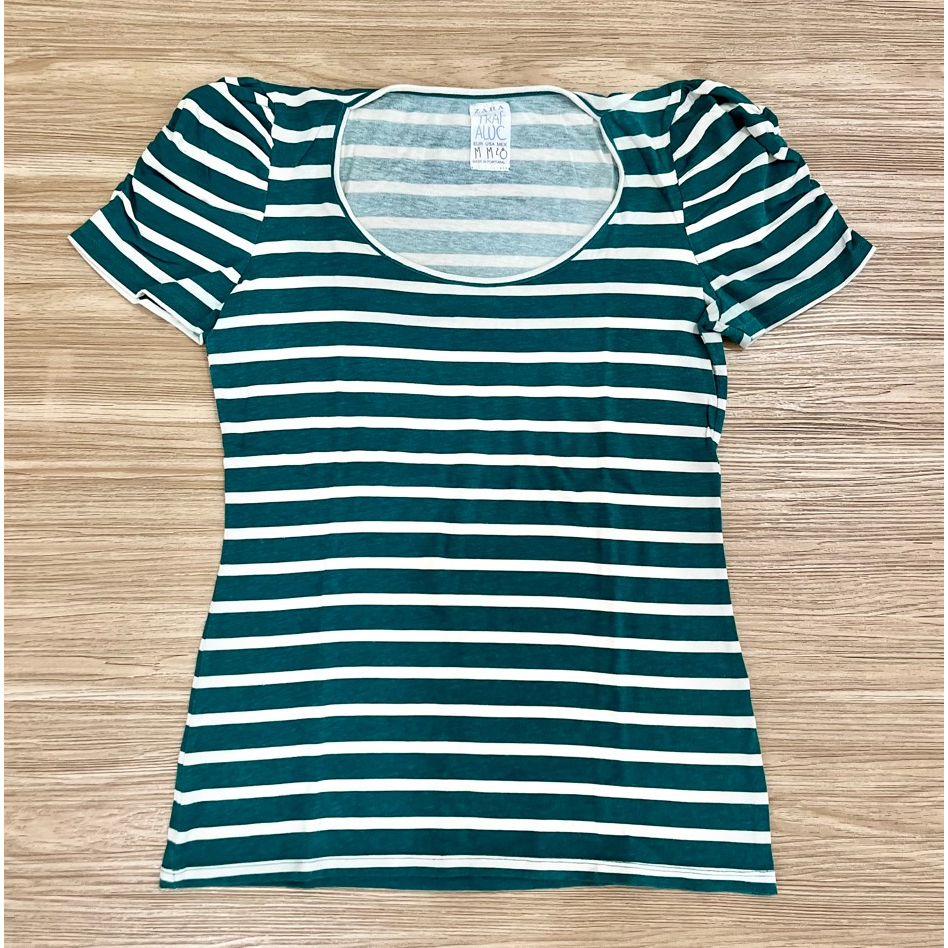 Preloved Baju Atasan Wanita Merk ZARA Original Green Stripe M
