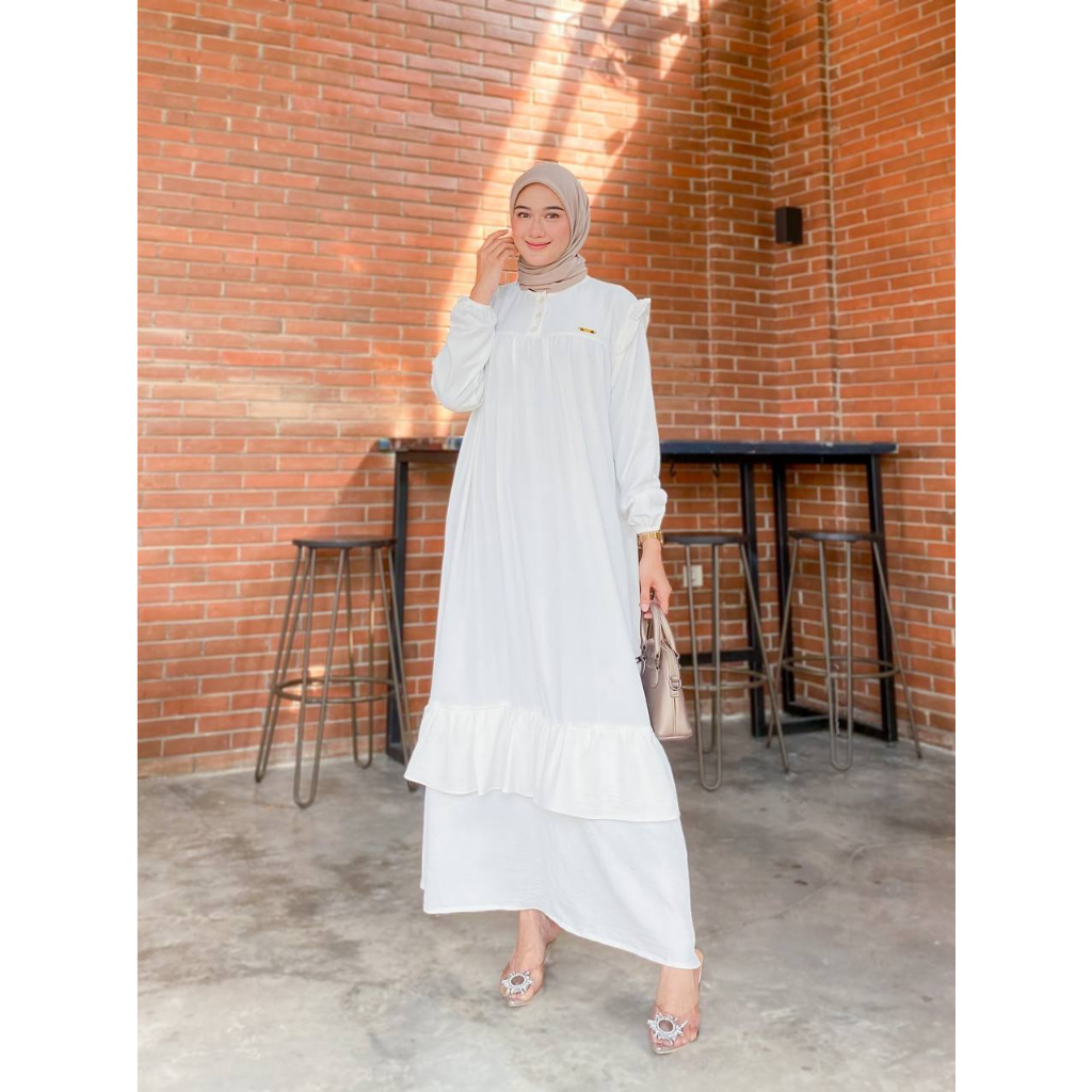 Faouzia Gamis Terbaru Wanita Jumbo Bahan Crinkle Airflow Dress Kringkel Panjang Muslim Kancing Depan