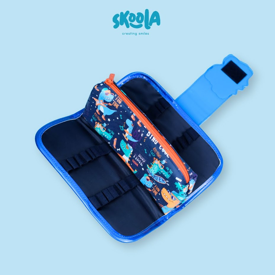 Skoola Tempat Pensil Lipat 3 Pencil Case Threefold Anak Laki - Laki Lucu Bola Dinosaurus Astronot - Pensy