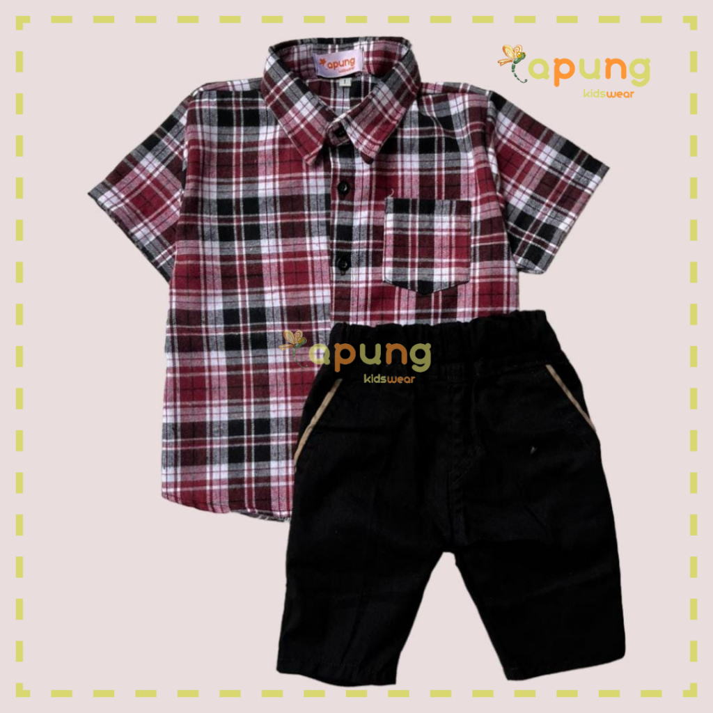 (Capung Kidswear) Kemeja Lengan Pendek Flanel Anak (1-6 tahun)