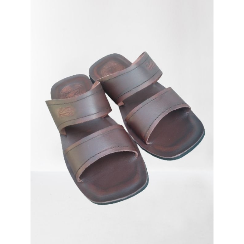Sandal pria kulit dewasa cowo laki kasual kekinian keren selop original 100% asli sapi coklat  39-40-41-42-43  tready