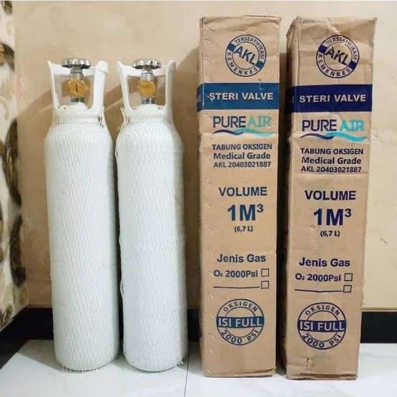 Tabung Oksigen Medis 1M3 (6,7 L) dan Regulator (1 Paket + Isi Oksigen Siap Pakai)