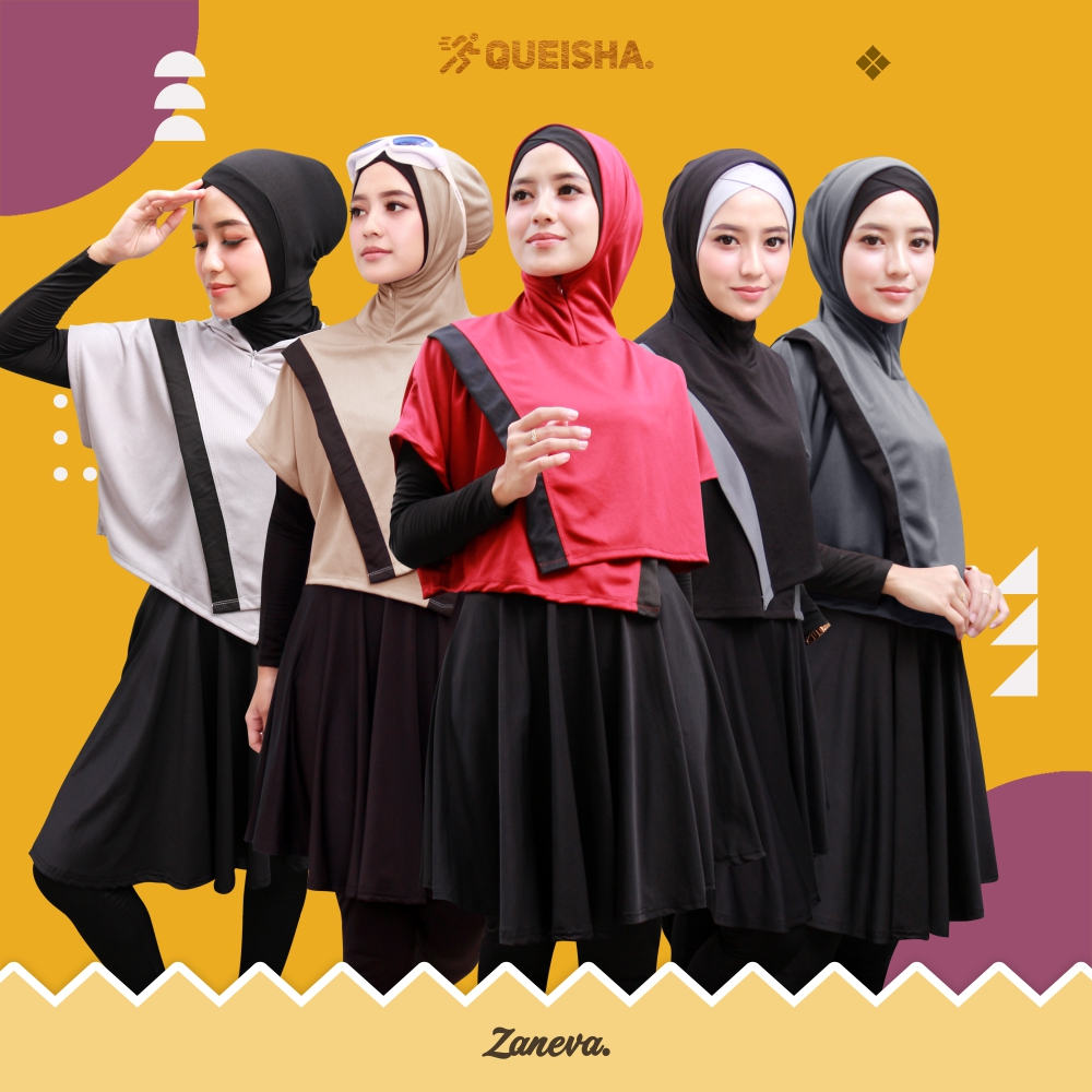 Queisha Sportwear l Olahraga Muslimah l Hoodie Wanita l Sportwear Zaneva l Olahraga Lari Bersepeda Workout Jogging Baju Renang