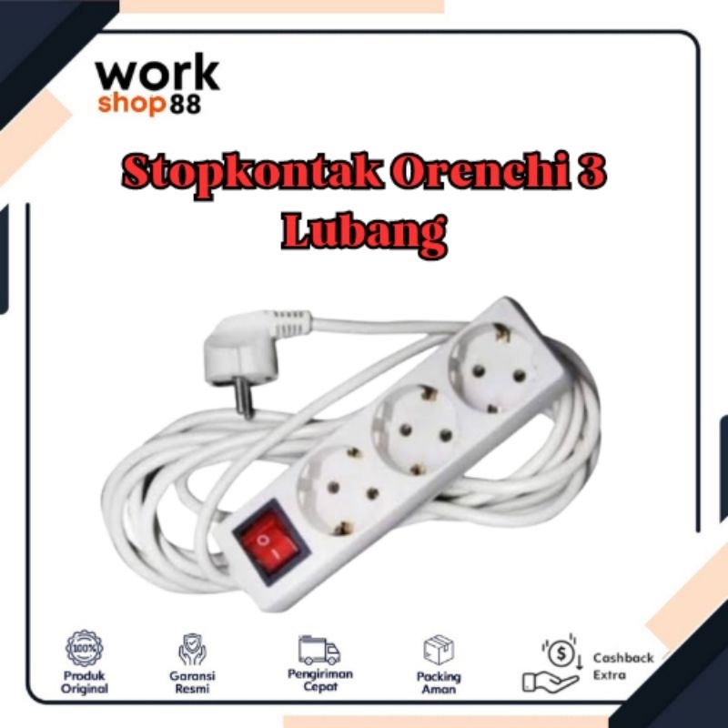 Stop Kontak Orenchi 3 Lubang - Kabel 5 Meter.
