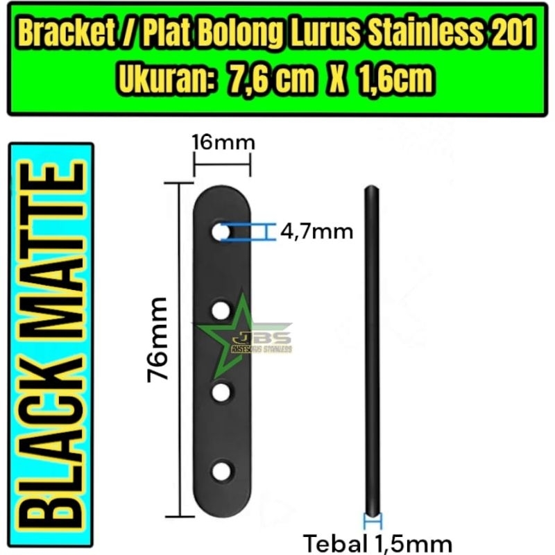 STRIP PLAT/ SIKU KONEKTOR SAMBUNGAN 7,6x1,6CM STAINLESS SS 201 HITAM