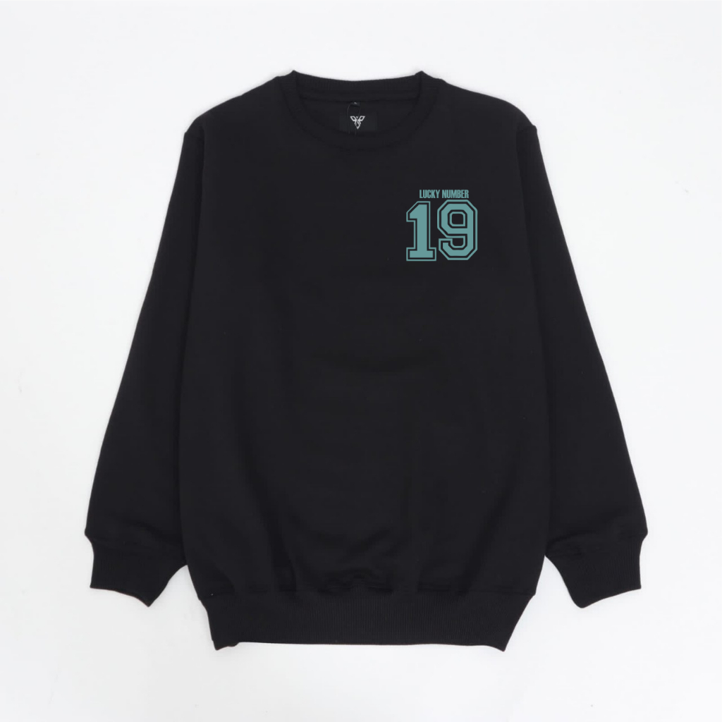 Sweater Crewneck Pria Wanita Warna Hijau Botol  Sweatshirt Unisex Bahan Katun Fleece Motig Angka 19 M L XL XXL Original dari Distro