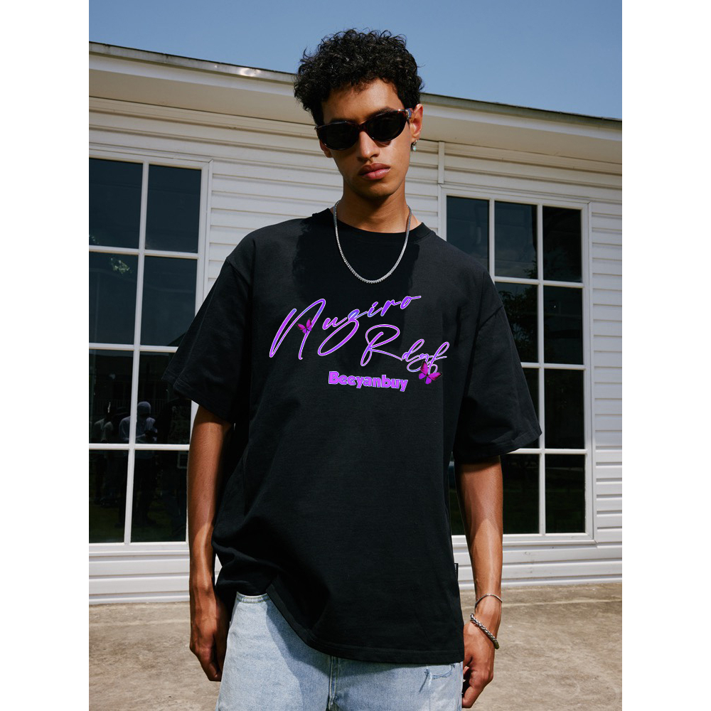 RDGF Kaos trendi pria jalanan Amerika tren kepribadian hip hop rock kaos hitam/A0893