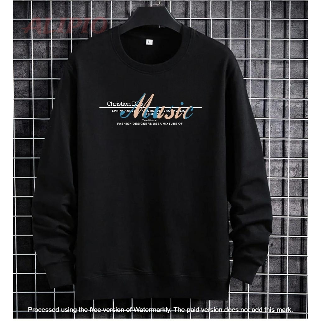 Sweater Crewneck Pria/Wanita Music Alipio Bahan Fleece Tebal