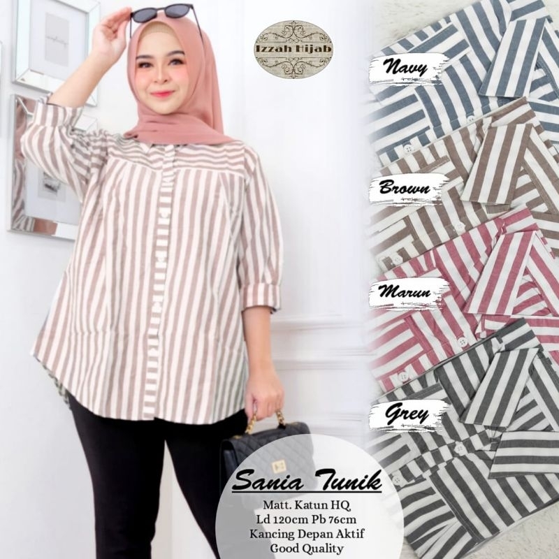 Atasan Wanita Tunik kekinian Motif Garis Sania By Izzah