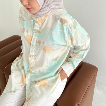 (SALE 7.7) Pattern Oversized Shirt - Abstract Blue Breeze (READY STOCK)