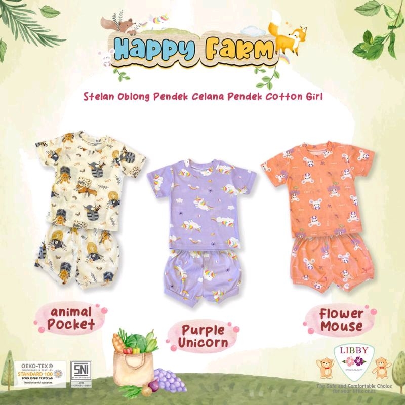 Libby Setelan Oblong Pendek Rib Cotton Tipis Motif Libby Boy/Girl SML