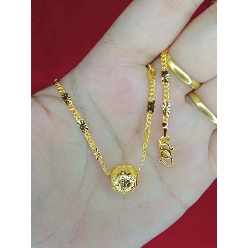 kalung rantai tempe Boba lapis emas 24 k